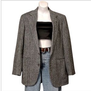 H.Stockton Atlanta Tweed Pure Wool Chevron Black & White Sport Coat Jacket Sz 40